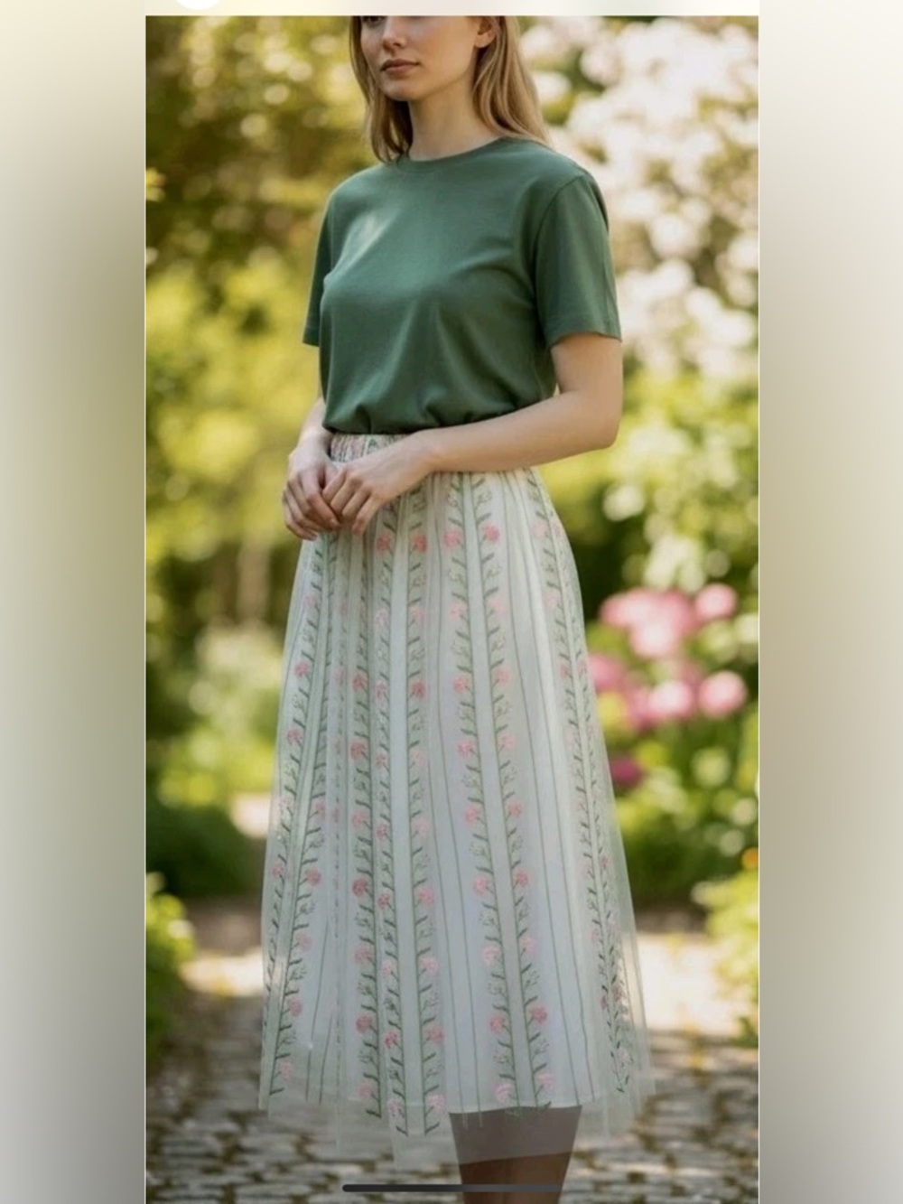 Talbots Skirt Womens Size 10 Embroidered Tulle Linear Floral Fit & Flare Midi - Picture 4 of 14